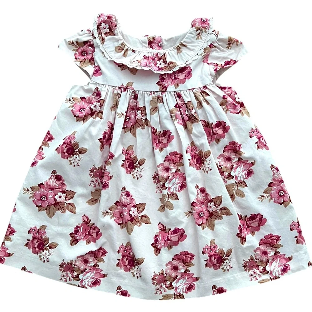 Janie And Jack Dress Girls 12-18 Months Pink Floral Bow Ruffle Cotton Party - Picture 1 of 9